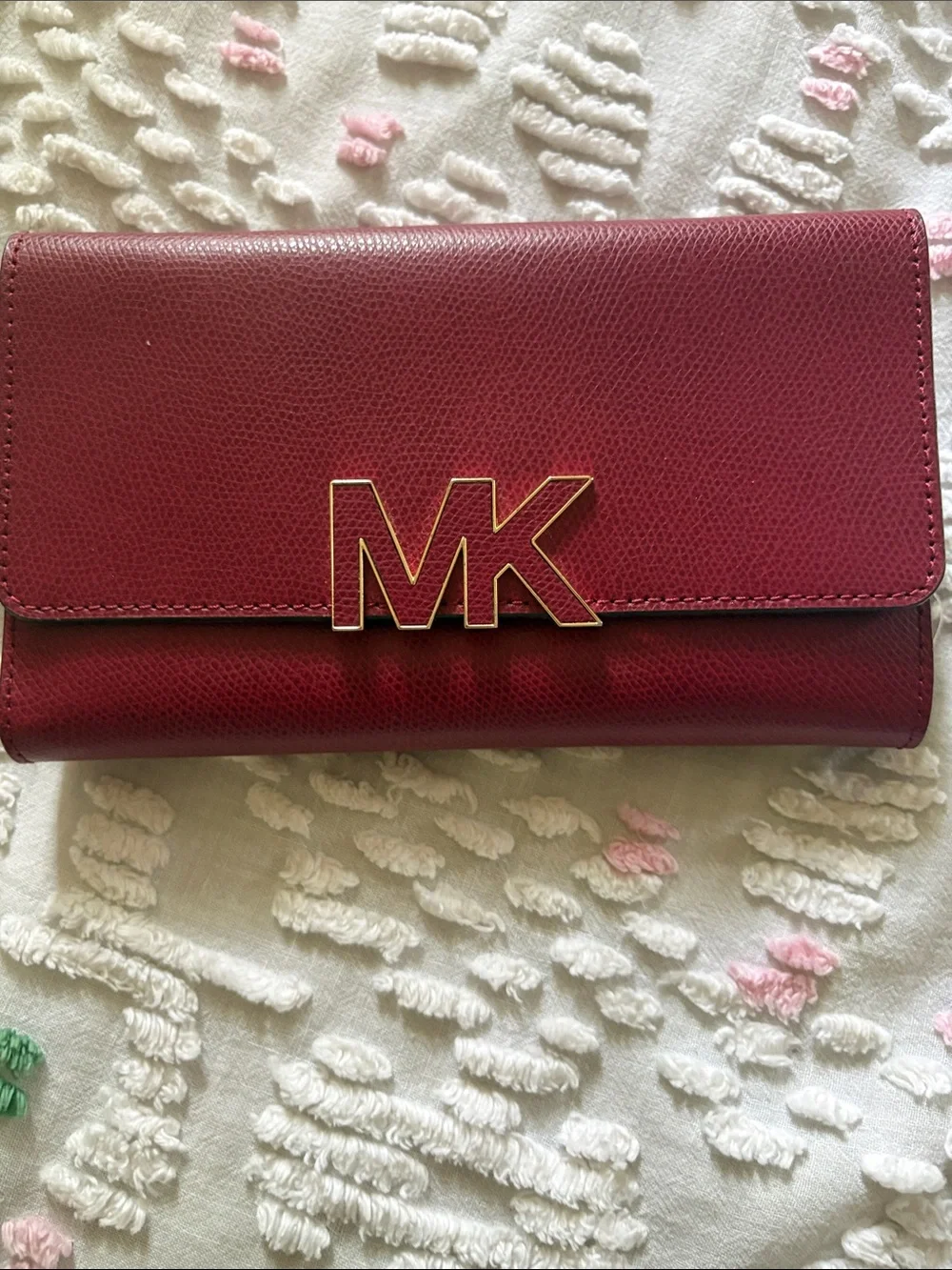 Michael Kors Wine Red MK Logo Leather Wallet